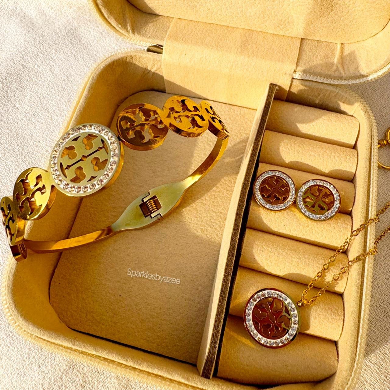 Set of Tory Bruch Necklace- Studs- Bracelet (18K Gold Plated)